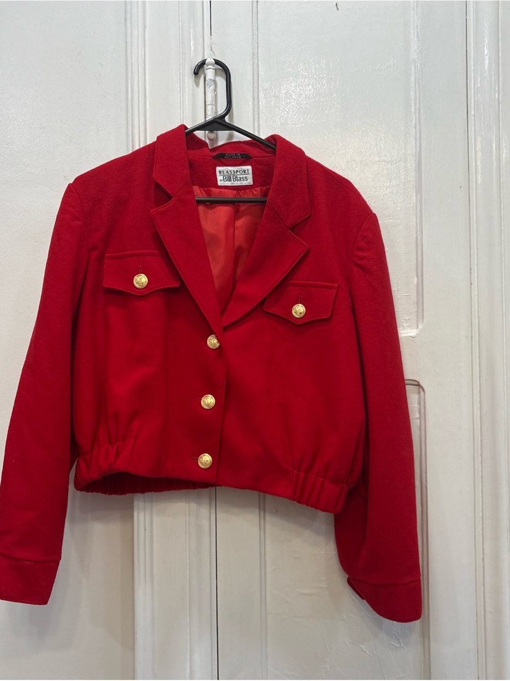 VTG bill blass Red Cropped Bomber Jacket Gold Buttons  Sz 12